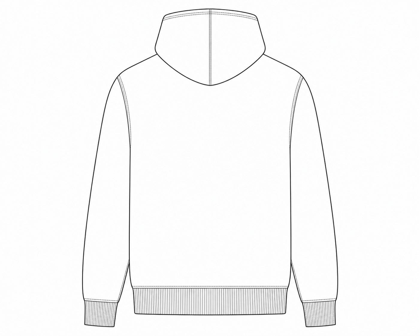 Original back technical flat of a zip hoodie